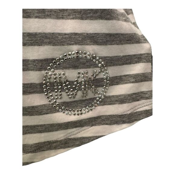 Michael Kors Tank Top Gray White Striped Sleeveless Rhinestone Logo Casual - Picture 2 of 5